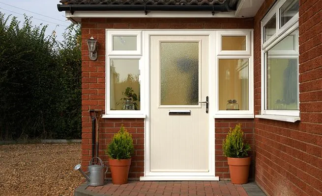 Cream composite door in Keswick design with minister obscure glass from the Anglian cottage composite door range
