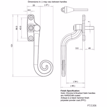 Load image into Gallery viewer, Right Handed Monkey Tail Window Handle size diagram
